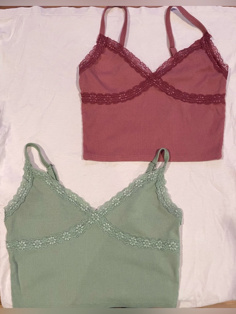 Tilly's Ribbed Lace Trim Tank Tops in Dusty Rose and Sage